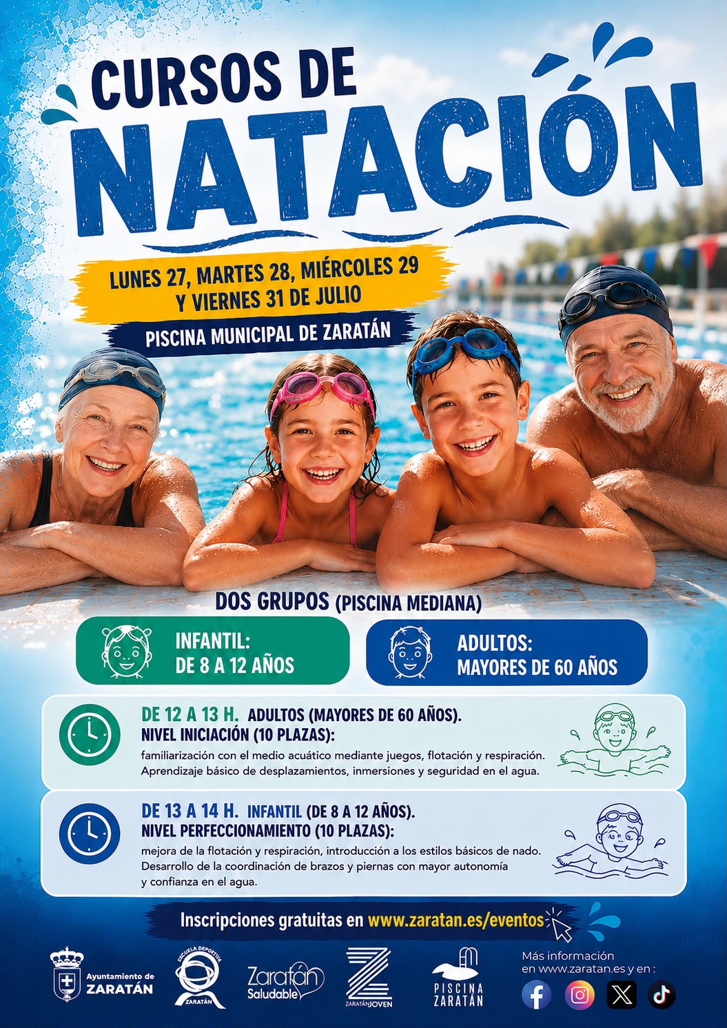 Cursos de Natación 27, 28, 29 y 31 de julio de 2026 (Adultos nivel iniciación)