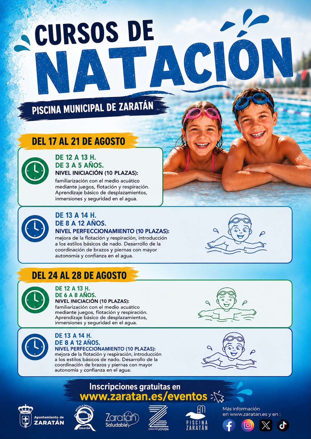 Cursos de Natación 2026 - Del 17 al 12 de agosto (De 8 a 12 años)