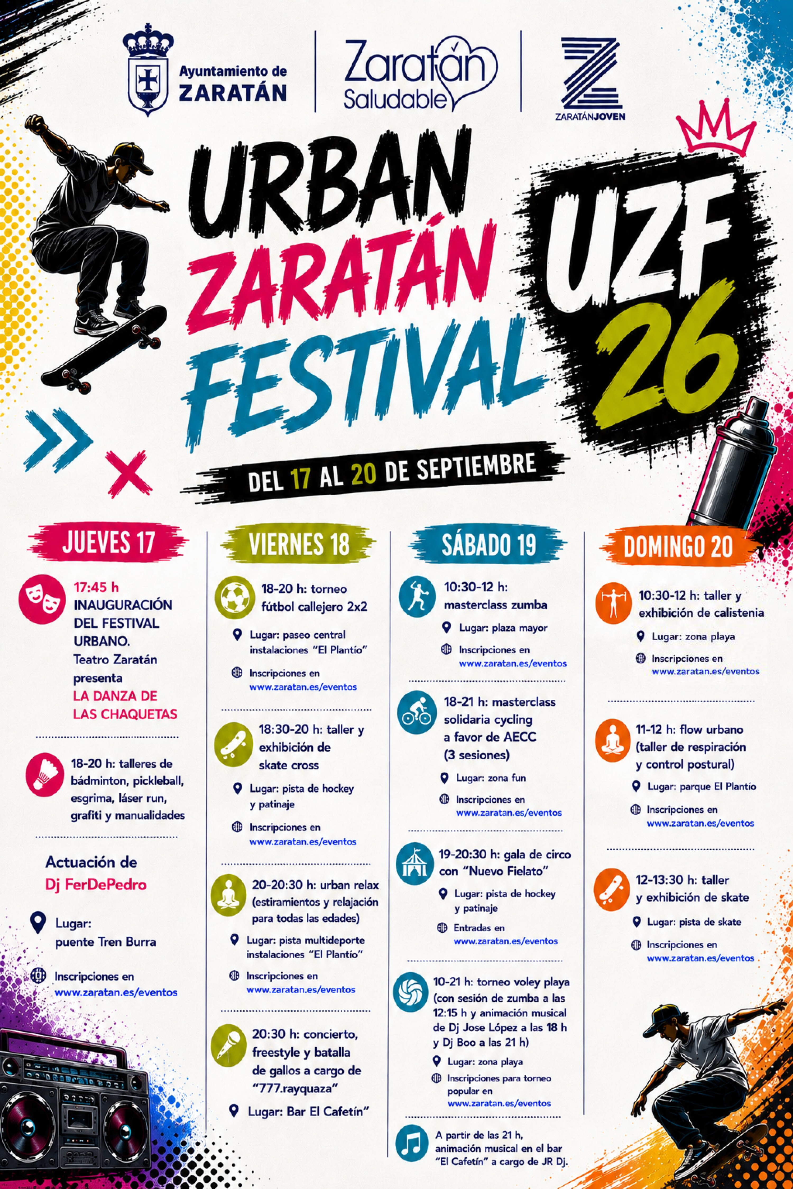Zaratán Urban Festival 2026 - Taller y exhibición de skate - Domingo 20 de septiembre